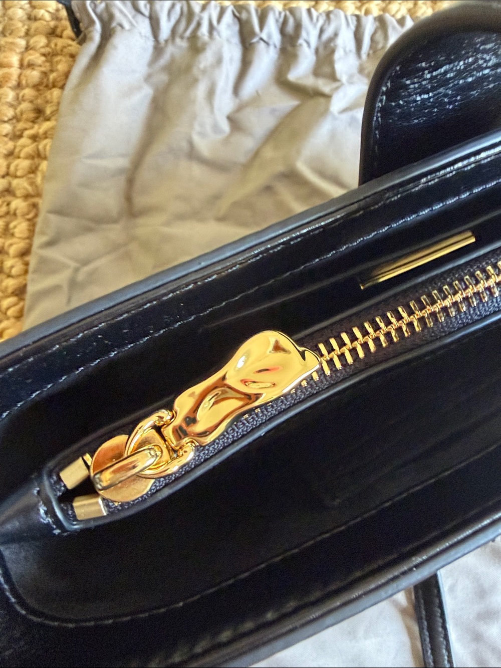 Alexis Bittar Black Leather Crossbody with Gold Lion Hardware - Picture 6 of 9